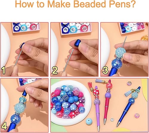 Miniatura 5 de Beadthoven - 20 bolígrafos de plástico con cuentas con eje de bolígrafo de tinta negra para manualidades, suministros de decoración de bolígrafos,