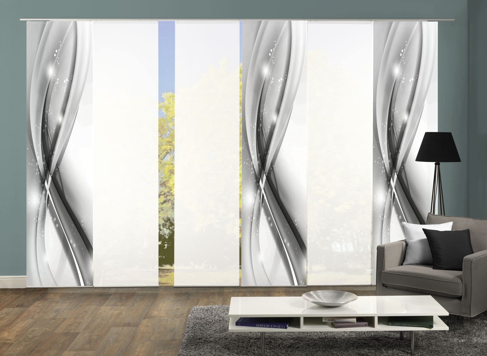 6er-Set Flächenvorhänge MALALAI Blickdicht/halbtransparent, Höhe 245 cm, grau, 245 x 60 cm