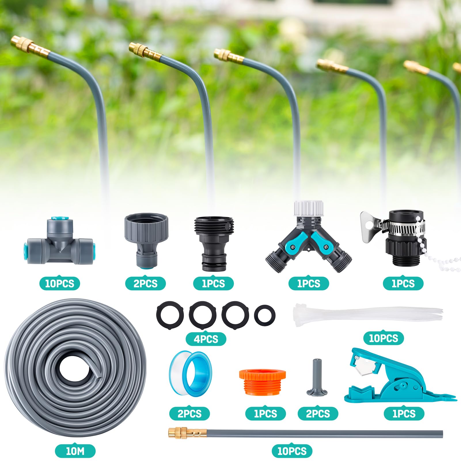 Sistema de riego automático de jardín de 360°, sistema de riego por goteo con control de flujo preciso, sistema de riego de invernadero y sistema de aspersión para invernadero, bancal elevado y