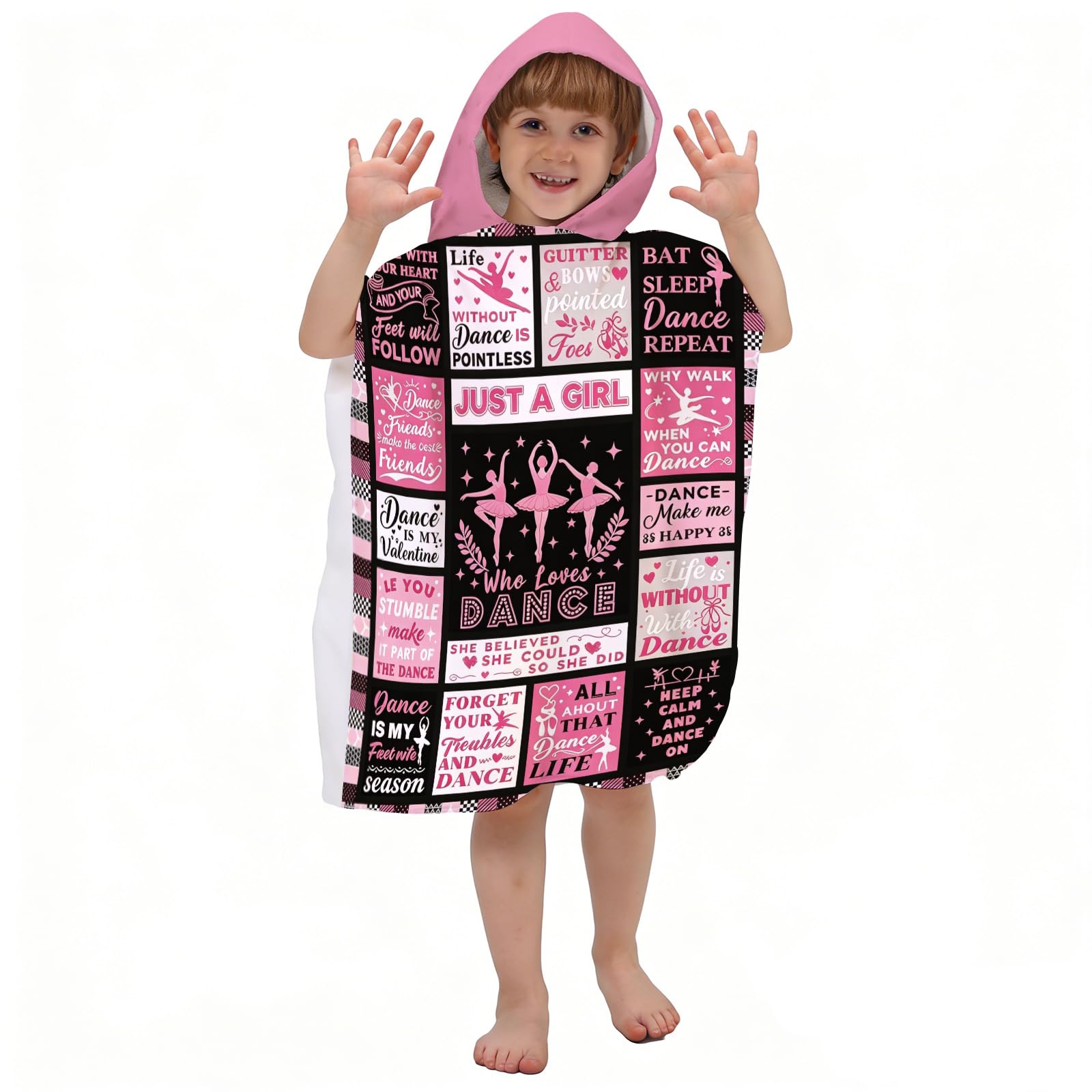 Corbourt Hooded Kids Beach Towels - Dance Bath Towel Girls Boys Swim Kids Pool Towels Quick Dry Lightweight Soft Microfiber Poncho Towel 24x24 (Dance Towel-1)