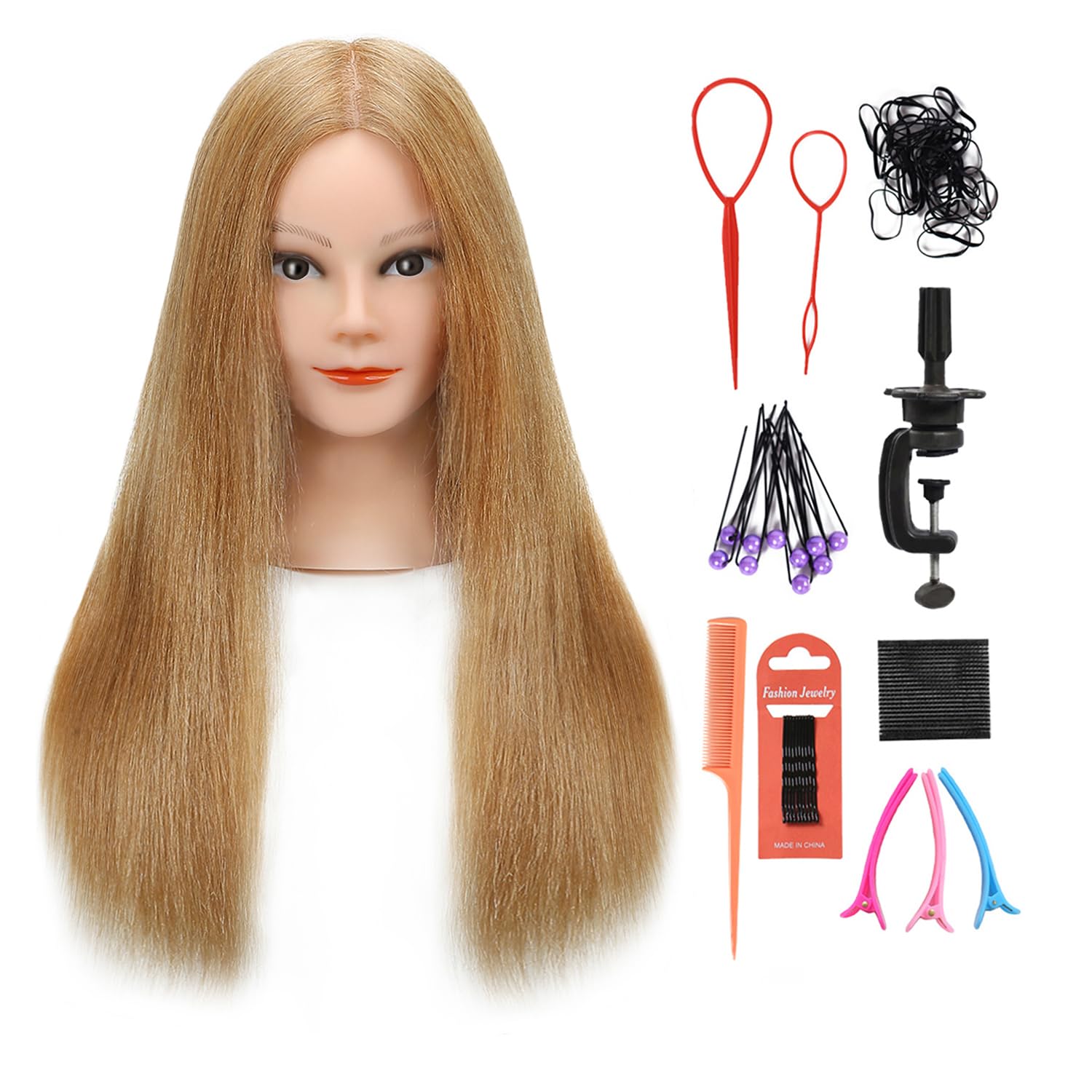 Armmu 100% Human Hair Mannequin Head with Stand, Hairdressers' Practice Training Head and Cosmotology Doll Head for Hairstyling and Braid (18 inches)-