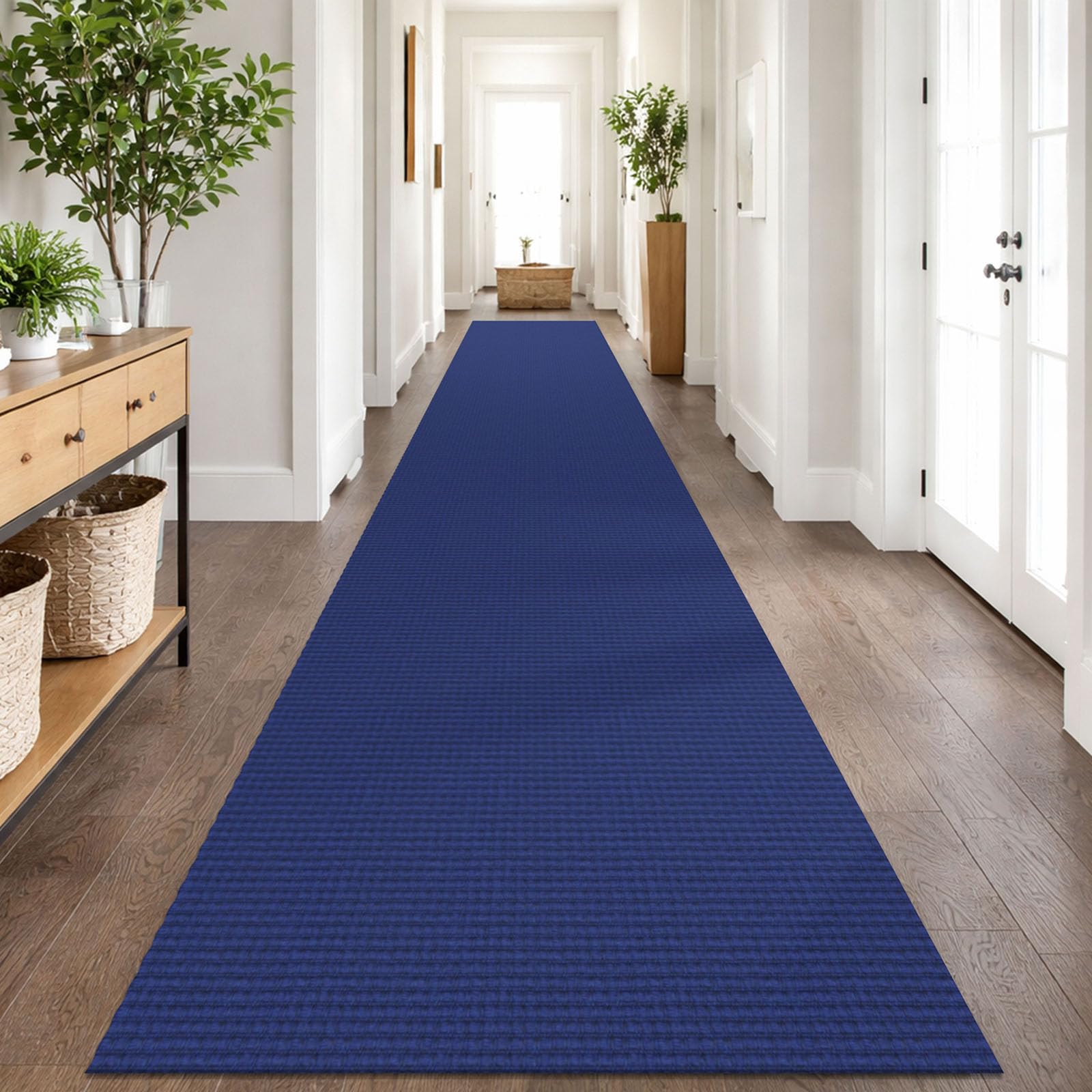 IOHOUZE Washable Exrea Long Hallway Runner Rug 3x18 Non Slip Rubber Backed Kitchen Runner Entryway Runner Indoor, Woven Rugs Floor Carpet for Kitchen Hall Entryway, Royal Blue/Navy