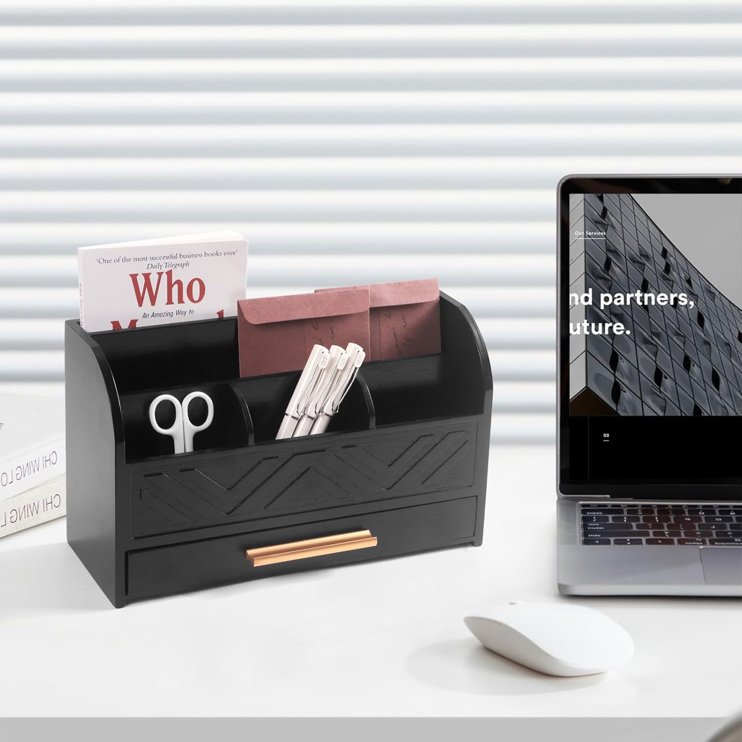 Mail Organizer Countertop Kitchen-Black Mail Holder Countertop Drawers Wood Desk Drawer Tabletop Storage Organization Pen Holder Letter Sorter Makeup Organizer for School Home Office Supplies