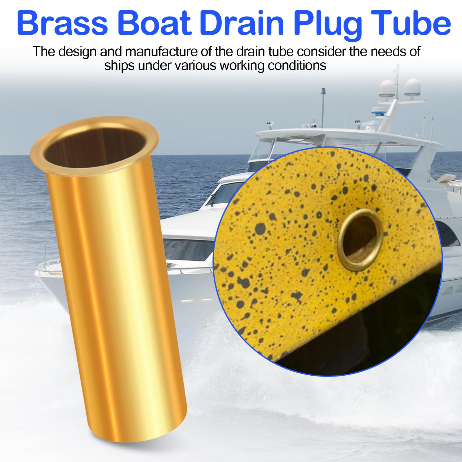 2 Pack Brass Boat Drain Tubes - 3 Inch Long X 1 Inch ID Transom Drain Plug Tubes