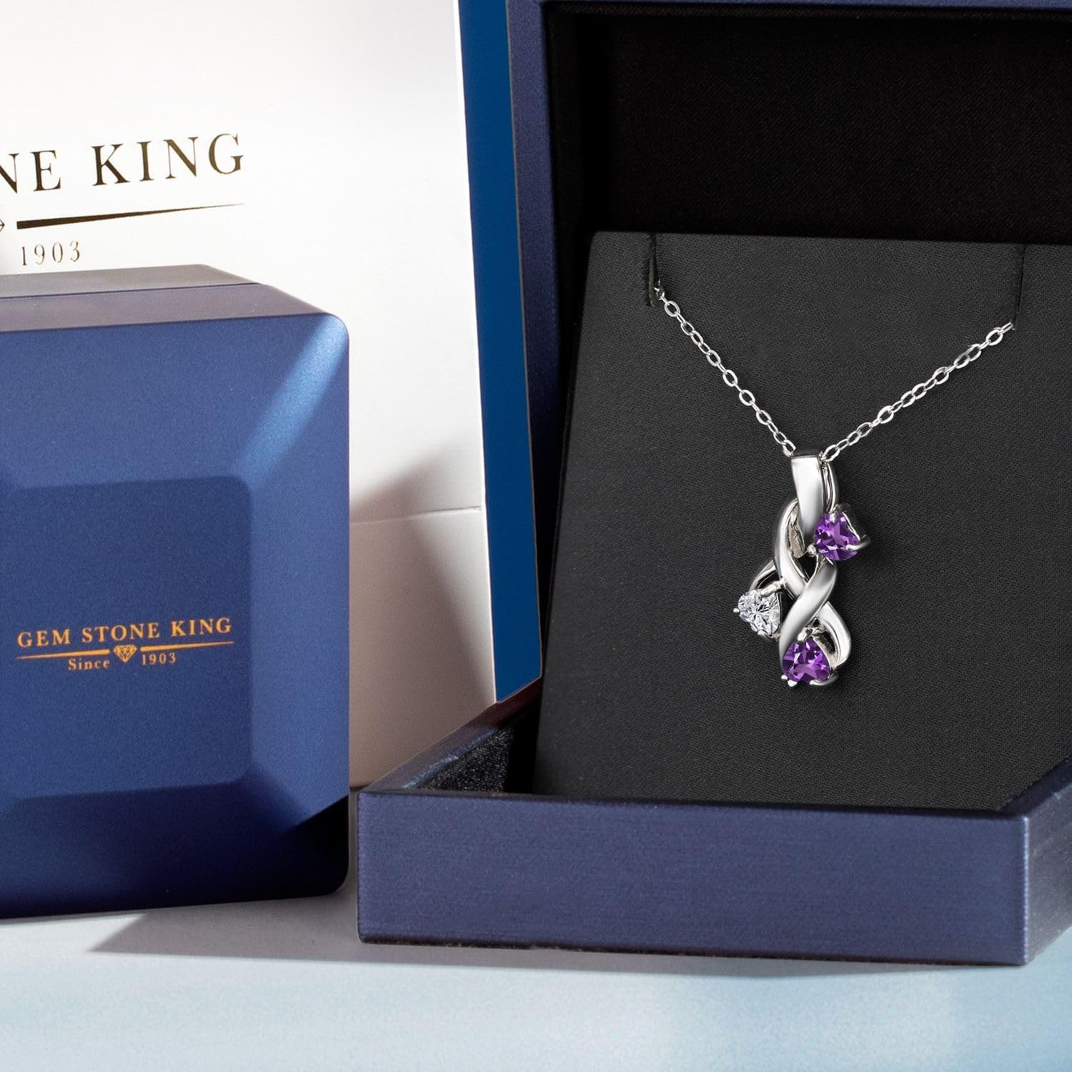 Gem Stone King 925 Sterling Silver Lab Grown Diamond and Purple Amethyst Pendant Necklace for Women | 1.28 Cttw | Gemstone April Birthstone | Heart Shape 5MM | With 18 Inch Chain - Image 5