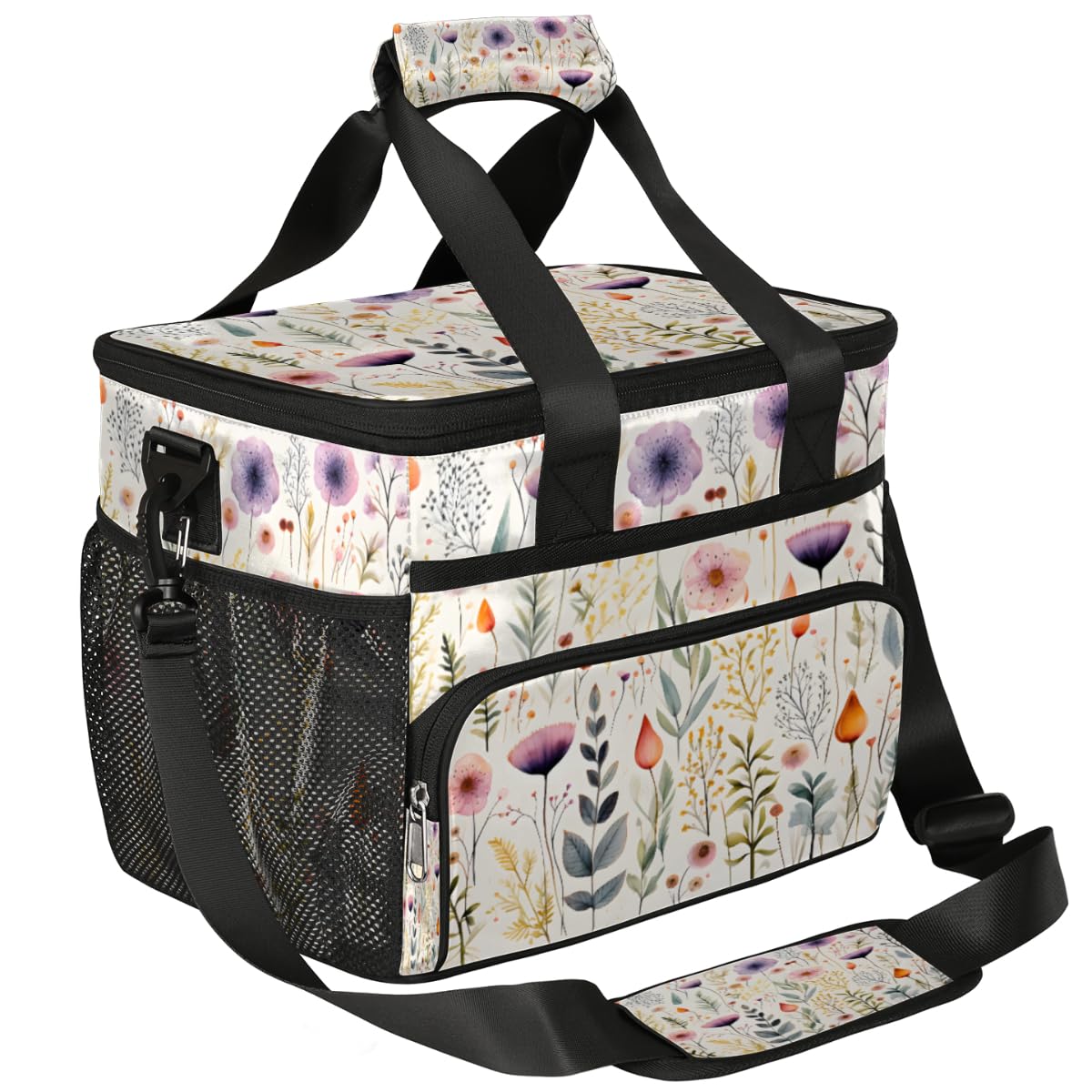 Floral Herbs Insulated Picnic Backpack Lunch Box for Women Men Picnic Basket Tote Lunch Bag Picnic Bag Portable Lunch Bags for Picnic, Beach, Work, Trip,Office, Camp Flowers