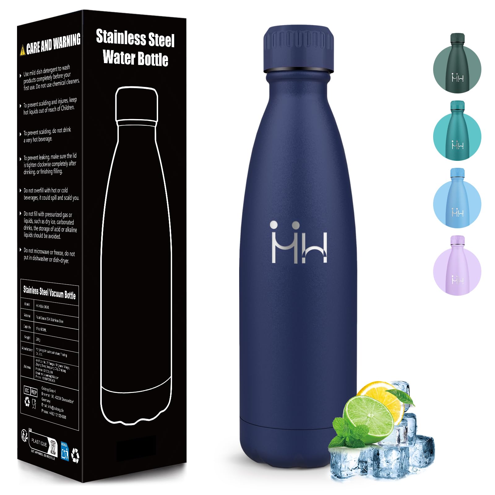 Mulbijeo Trinkflasche Edelstahl 500ML, BPA-frei, Wasserflasche, Auslaufsichere Isolierflasche Doppelwandig, Thermosflasche, Trinkflasche Kohlensäure Geeignet, für Fitness, Schule, Kinder
