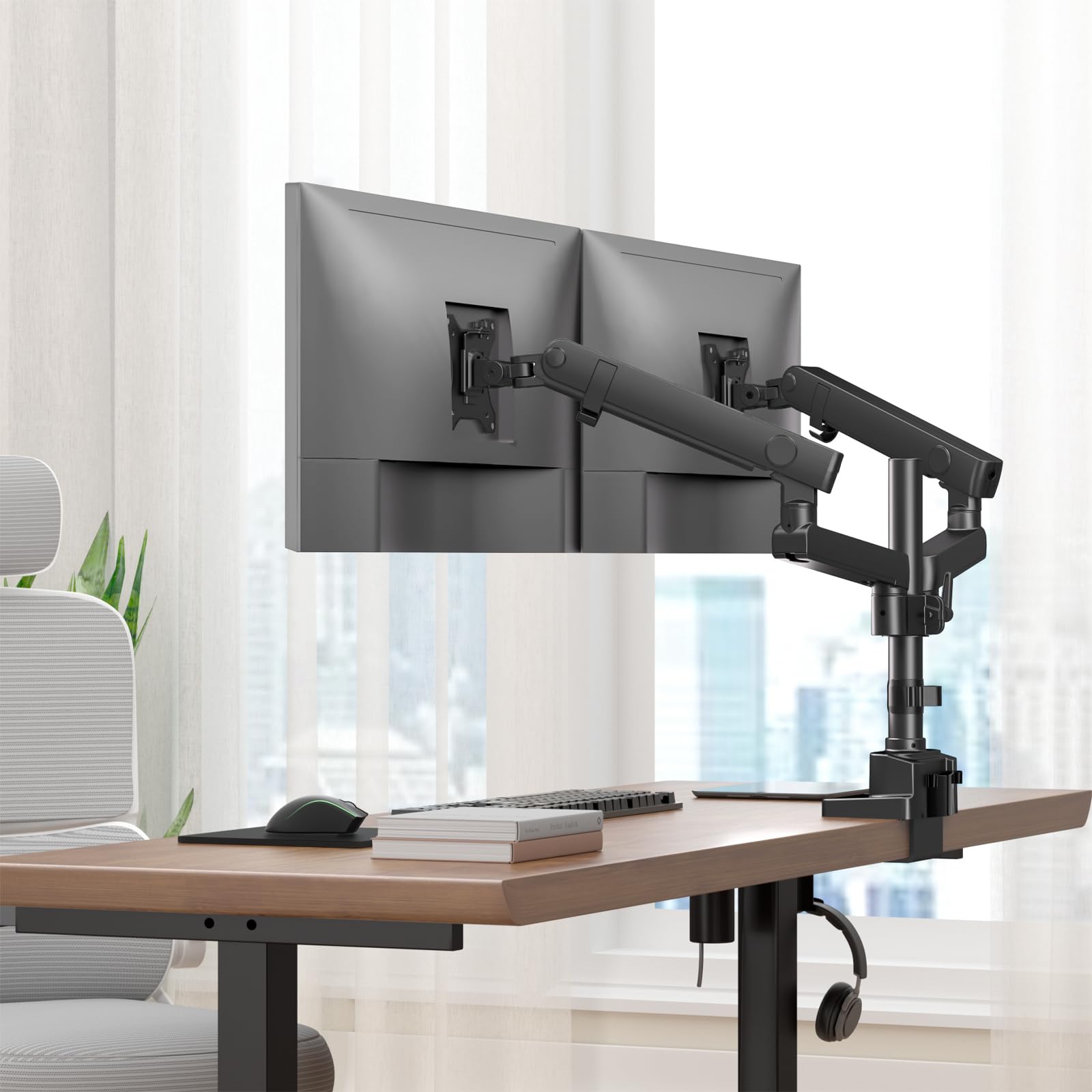Support Écran PC 2 Écran pour 17'' à 35'', PUTORSEN Ecran PC 2 ecran, Bras Réglable en Hauteur Bras Double avec Incline Pivote et Tourne, Capacité de Charge 12kg, VESA 75 et 100mm