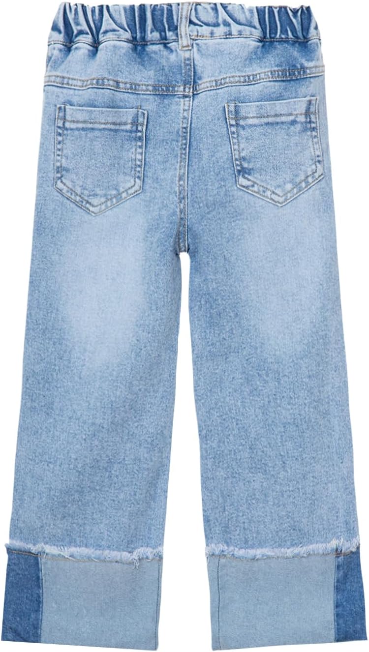 Mud Kingdom Girls Jeans with Elastic Waist Pull On Wide Leg Pants Denim Blue Loose Stretch
