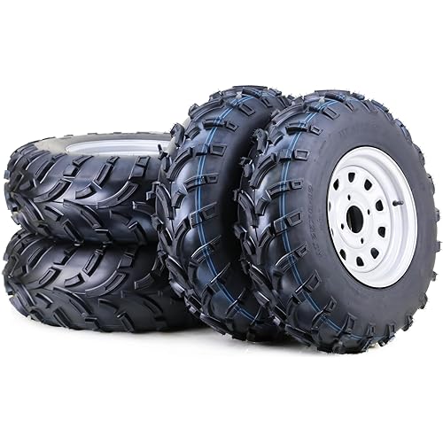 WANDA ATV Tires and Wheels Assembly Set 25x8-12 25x10-12 Light Mud 6-Ply on 4-110 PCD 5+2 Silver Rims, SET 4