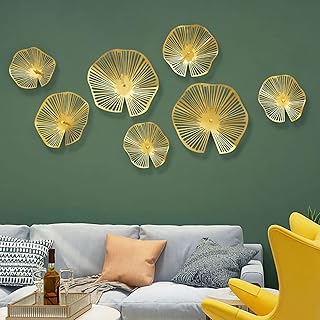 TEIPAI Gold Wall Decor Living Room, 7PCS Hollow Lotus Leaf Metal Wall Ar...