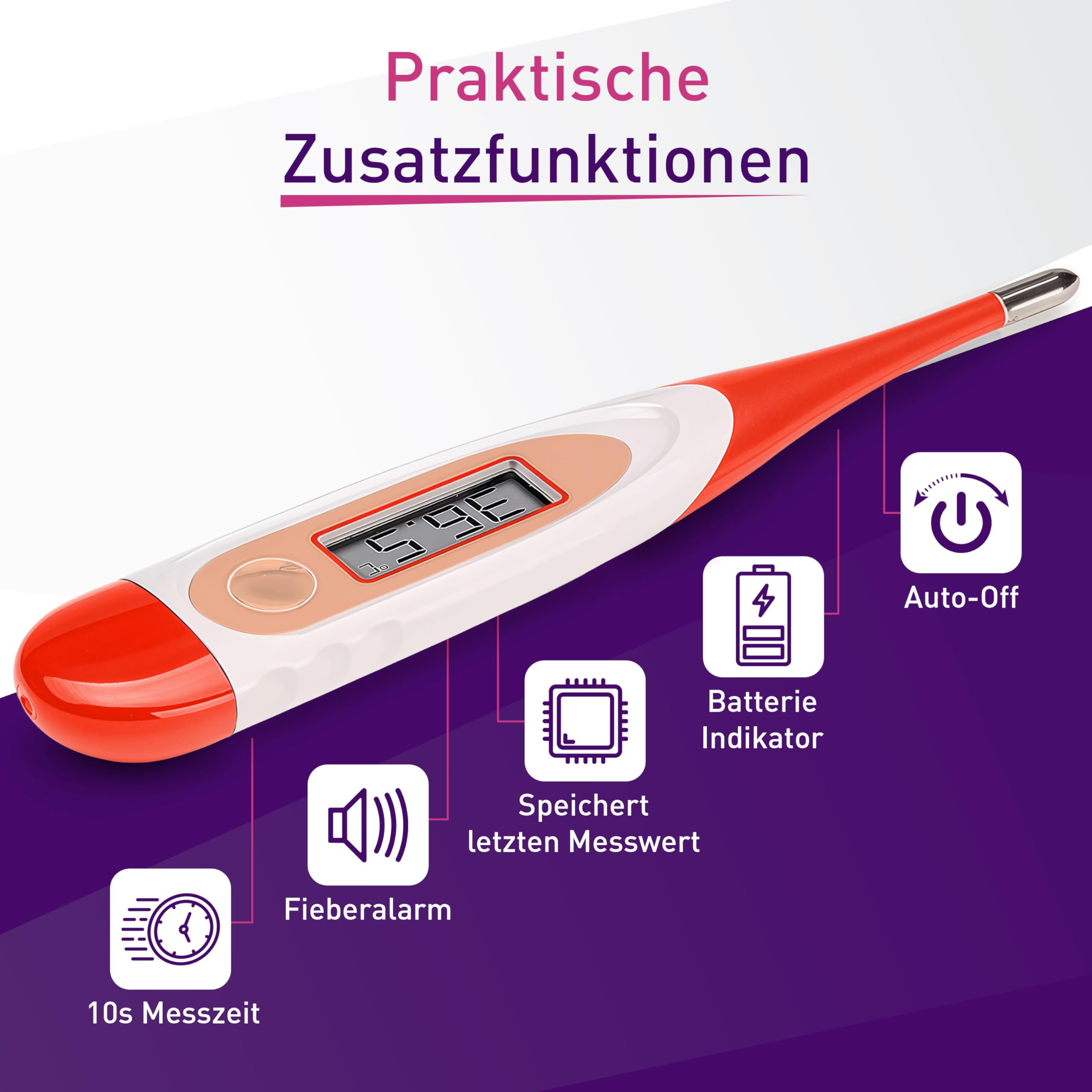 Scala Thermomètre Fièvre Médical Numérique Buccal SC 1501 Rouge Flex Speed