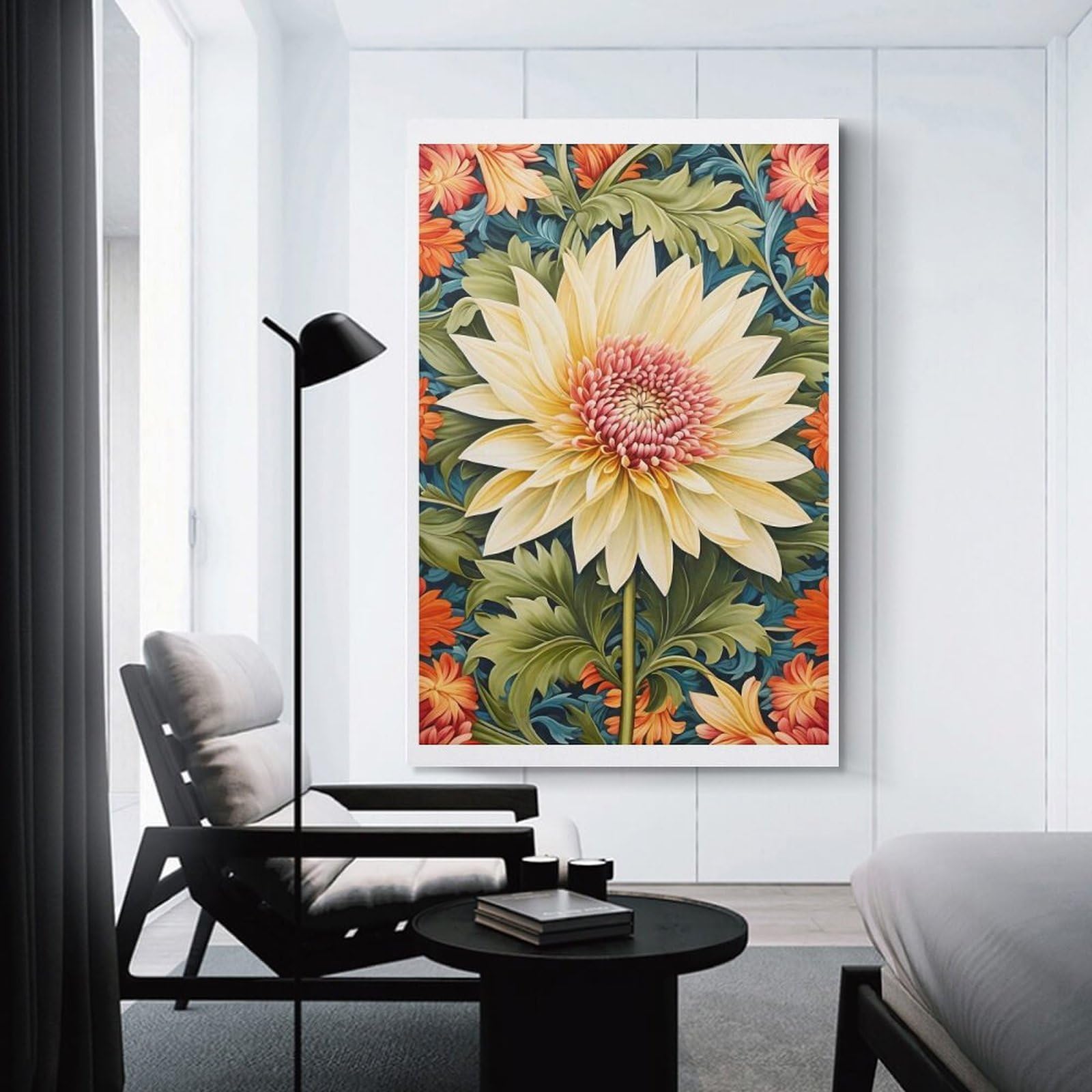 Junmoney Canvas Art Print Yellow Chrysanthemum, 24x36inch(60x90cm), for Gallery Wall Layouts in Home Or Office, A Versatile Canvas Print for Layering