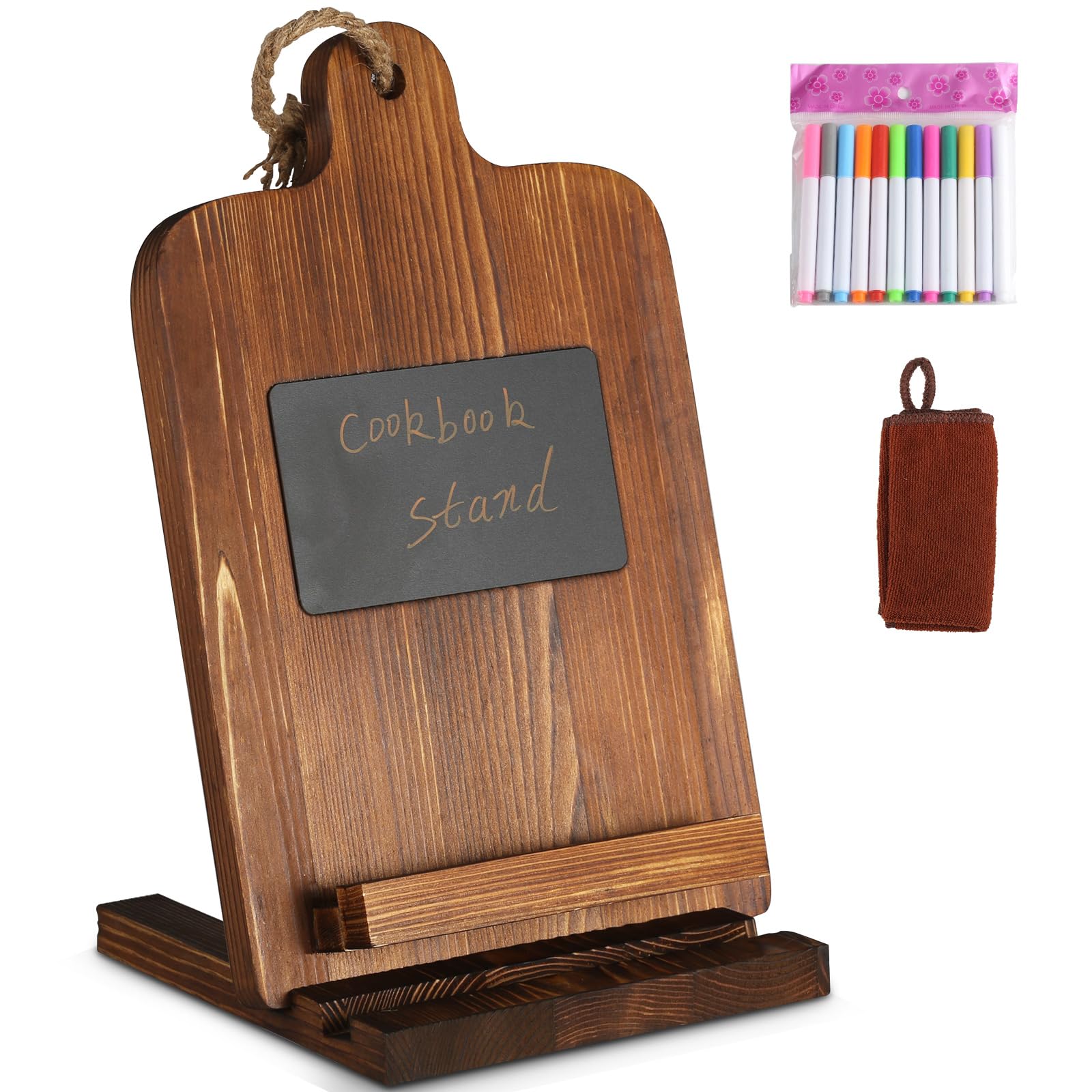 DOCMON Cook Book Stand for Kitchen, Adjustable Wooden Cookbook Stand Holder with Chalkboard, Recipe Book Stand Holder for Reading Hand Free, Cooking Baking Kitchen Gifts - Cutting Board Style