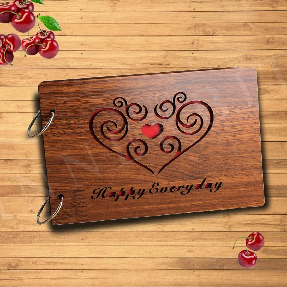 innerbit® ‘Happy Everyday’ Artistic Wooden Photo Album Scrap Book 30 Pages – Size (22 cm x 15 cm) Gift Item