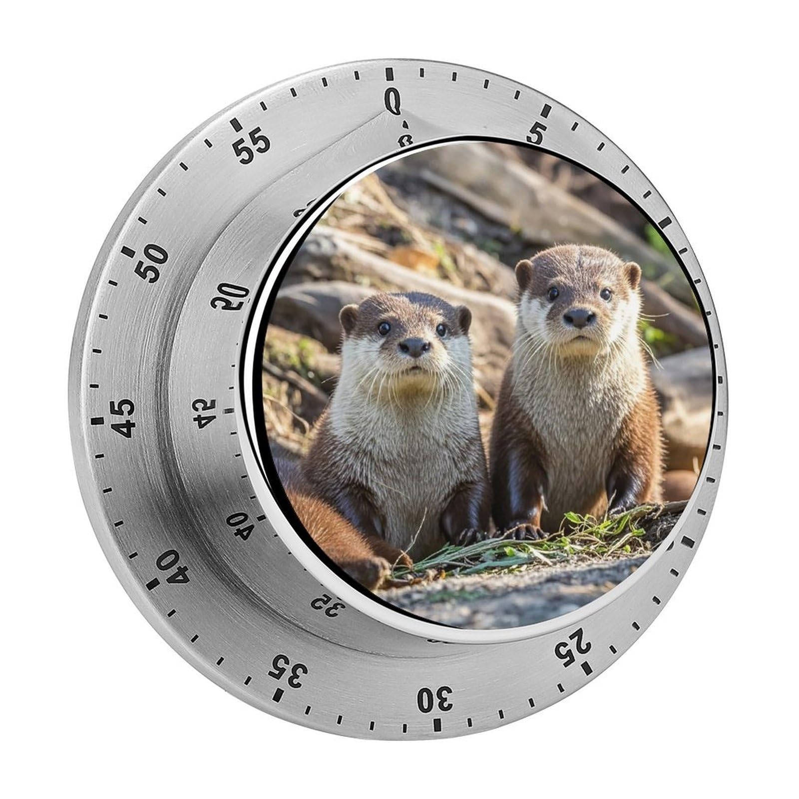 Animal Cute Brown Otters Timer with Loud Alarm Precision 60 Minute Wind Up Timer Portable Manual Countdown Timers Exquisite Stainless Magnetic Kitchen Timers for Cooking Chef Clock