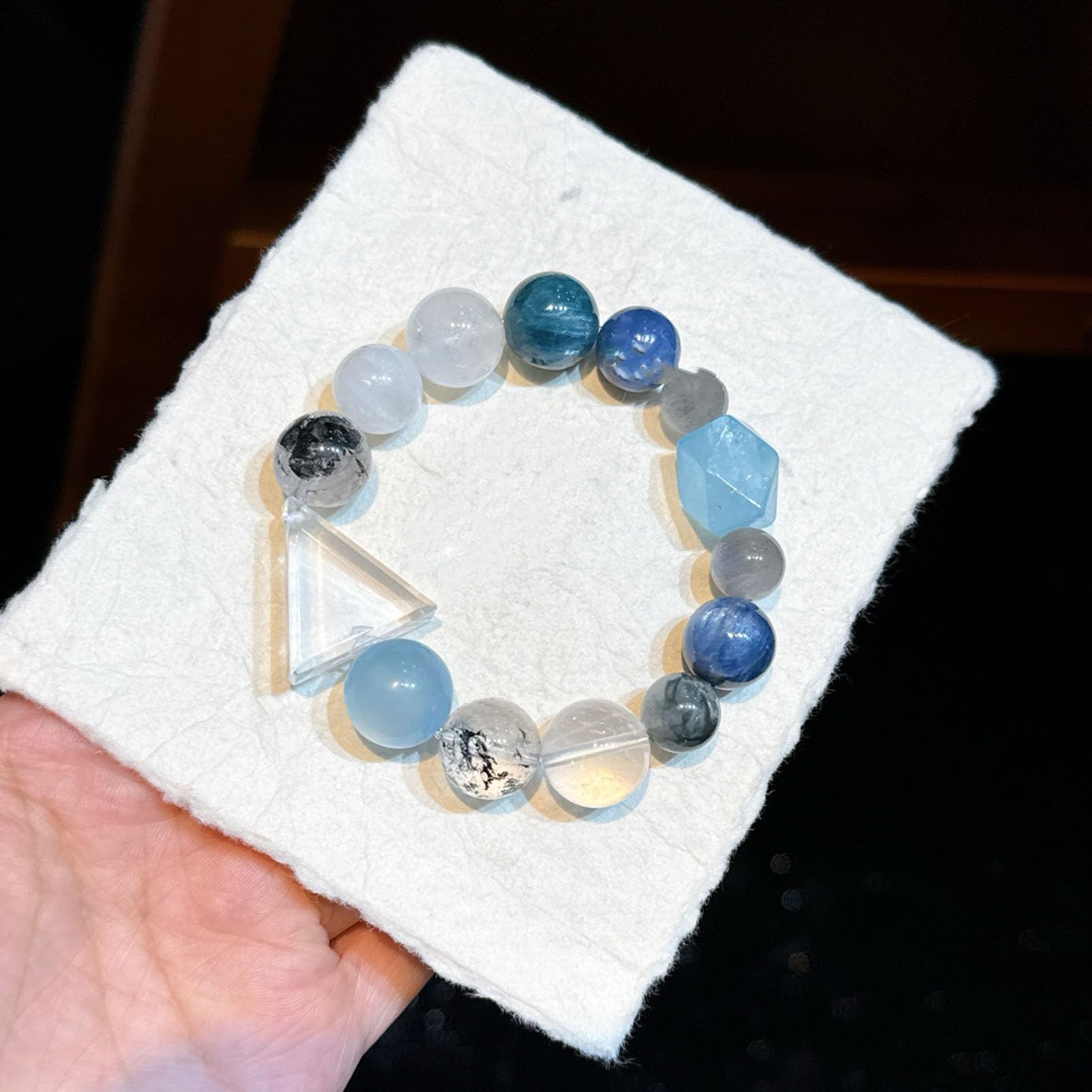 Pulsera de Piedra Aguamarina, auténticas Pulseras elásticas de Cuarzo Transparente, Cuentas de Cristal Azul Claro para la Paz y la claridad, joyería elástica para meditación