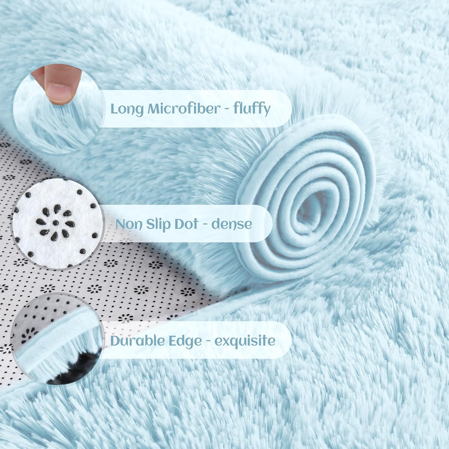 YJ.GWL Fluffy Runner Rugs for Bedroom Living Room Soft Shag Area Rug 2x6 Feet, Light Blue Rug Fuffy Carpet Non Slip for Nursery Dorm, Fuzzy Bedside Rug for Kids Room Home Decor