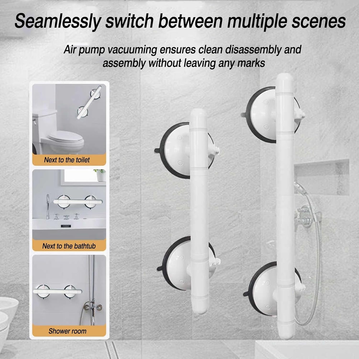 Barra de agarre de baño con ventosa con indicadores de seguridad para personas mayores y discapacitados, no requiere taladrar, 36,5 cm/46,5 cm (36,5 cm)