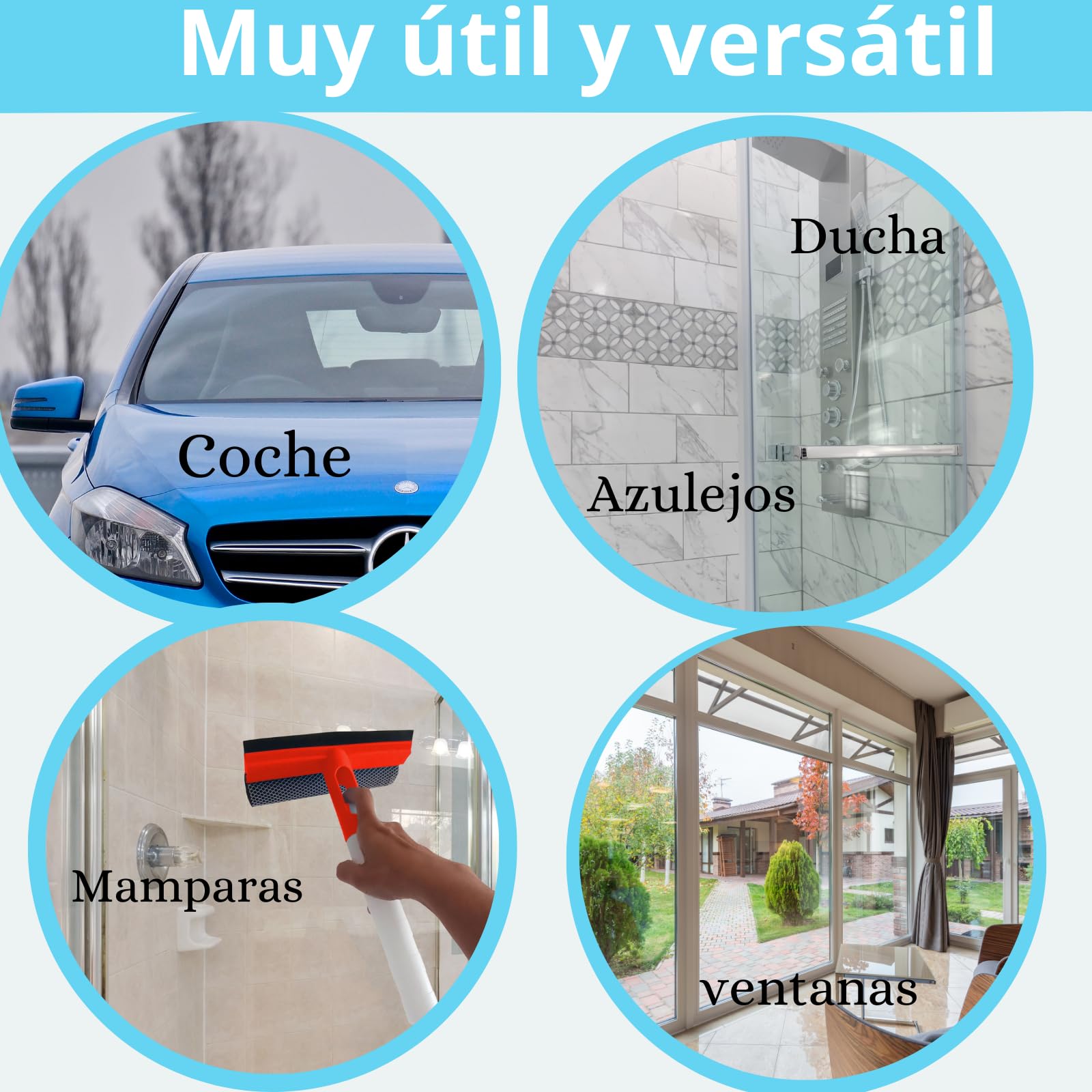 Limpia Cristales 3en1 rasqueta de Goma+Esponja limpiadora +depósito para Rellenar con líquido Limpiador. Limpiacristales Multiusos para el hogar, Coche u Oficina. (Naranja)