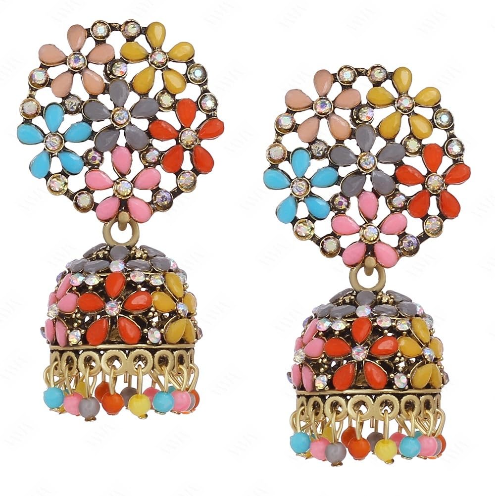 VAMA FASHIONS Multicolour Oxidised Gold Hanging Floral Kundan Kaan ki Bali Jhumke Earring Kan Ka Jhumka Jhumki stud for Women & Girls (B0CG6JD6PX) Amazon Price History, Amazon Price Tracker