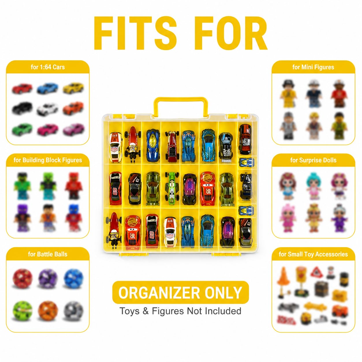 Estuche organizador de almacenamiento de coche de juguete compatible con ruedas calientes/para coches Matchbox. Soporte de contenedor de transporte para muñecas LOL Surprise/para Shopkins con 48