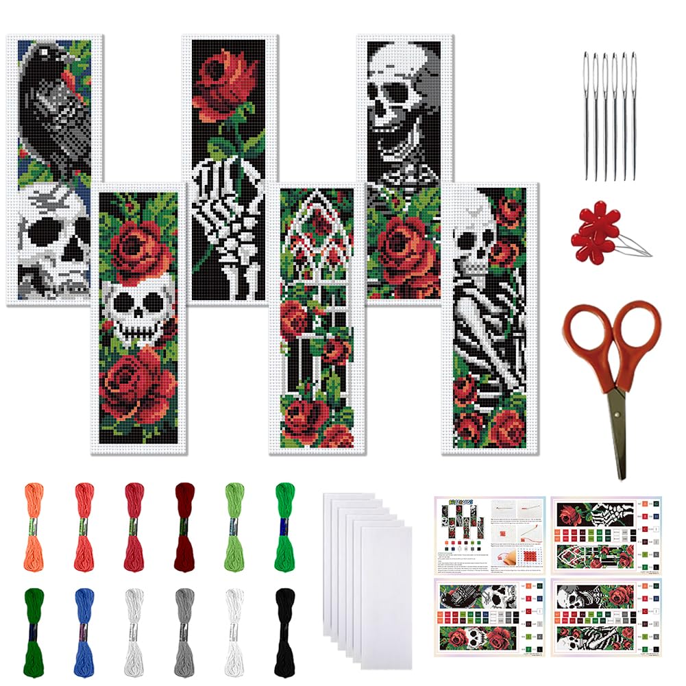 FREEBLOSS 6Pcs 11CT Cross Stitch Bookmark Kit Gothic Style 8x2.4inch — image 1