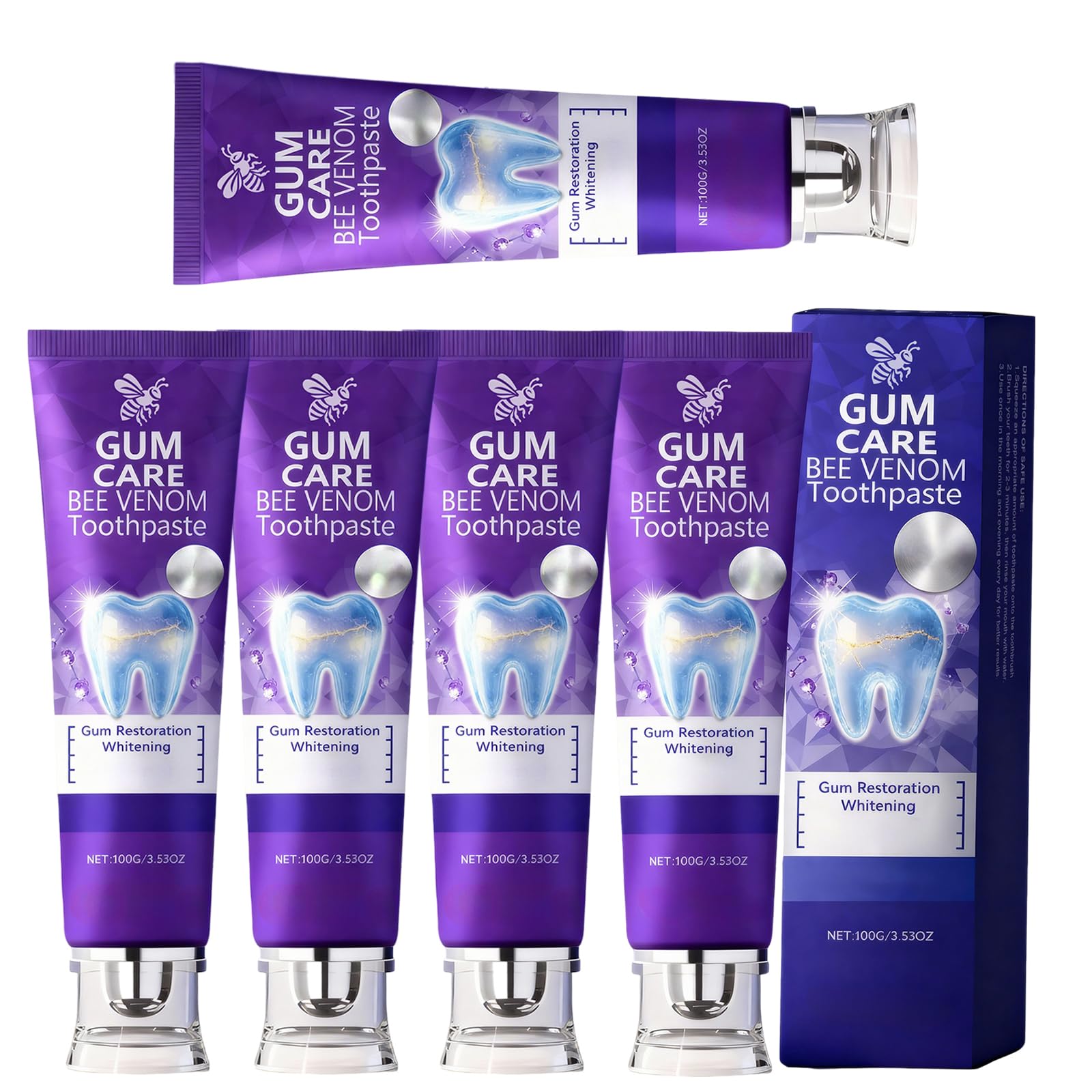 Pasta de dientes Bee Venom con veneno de abeja, pasta de dientes blanqueadora, blanqueamiento dental natural, elimina la decoloración y refresca el aliento, ingredientes naturales para hombres y