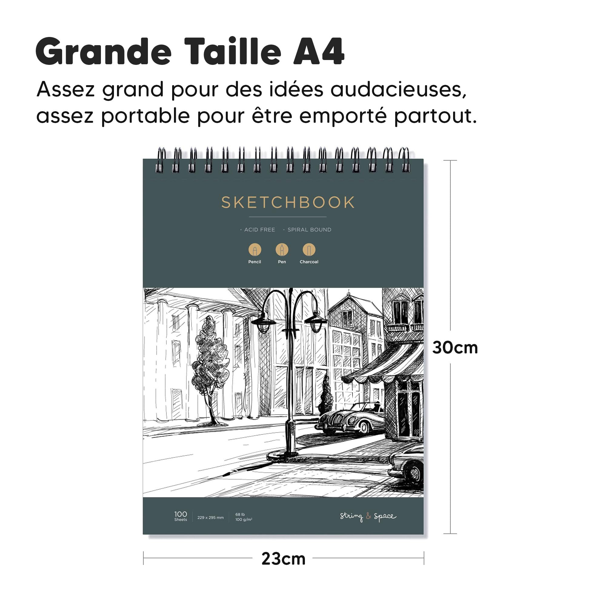 Lot De 4 Carnets à Dessin A4 Jubaopen - 80 Pages Chacun, Couverture Noire, Papier Croquis