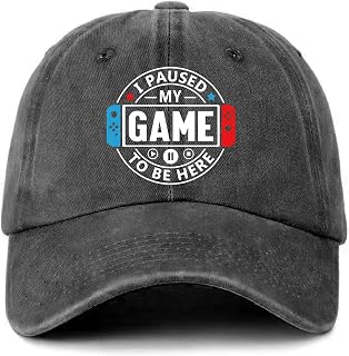 Funny Gaming Printed Hat - I Paused My Game to Be Here - Adjustable Washed Cotton Baseball Cap - Gamer Gifts for Men - Birthday Gifts for Husband Game Lover Multicolor