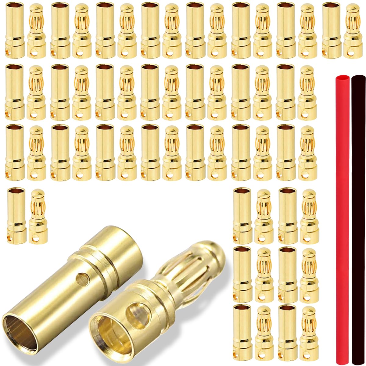 60 Pcs 3.5mm Banana Bullet Connector 3.5mm Banana Plug Bullet Male Female Connector Adapter, for RC Model RC Lipo Battery ESC Motor