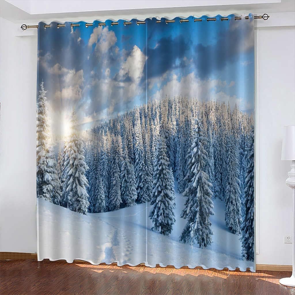 Rideaux occultants paysage forestier 3D pour transformer le salon en refuge