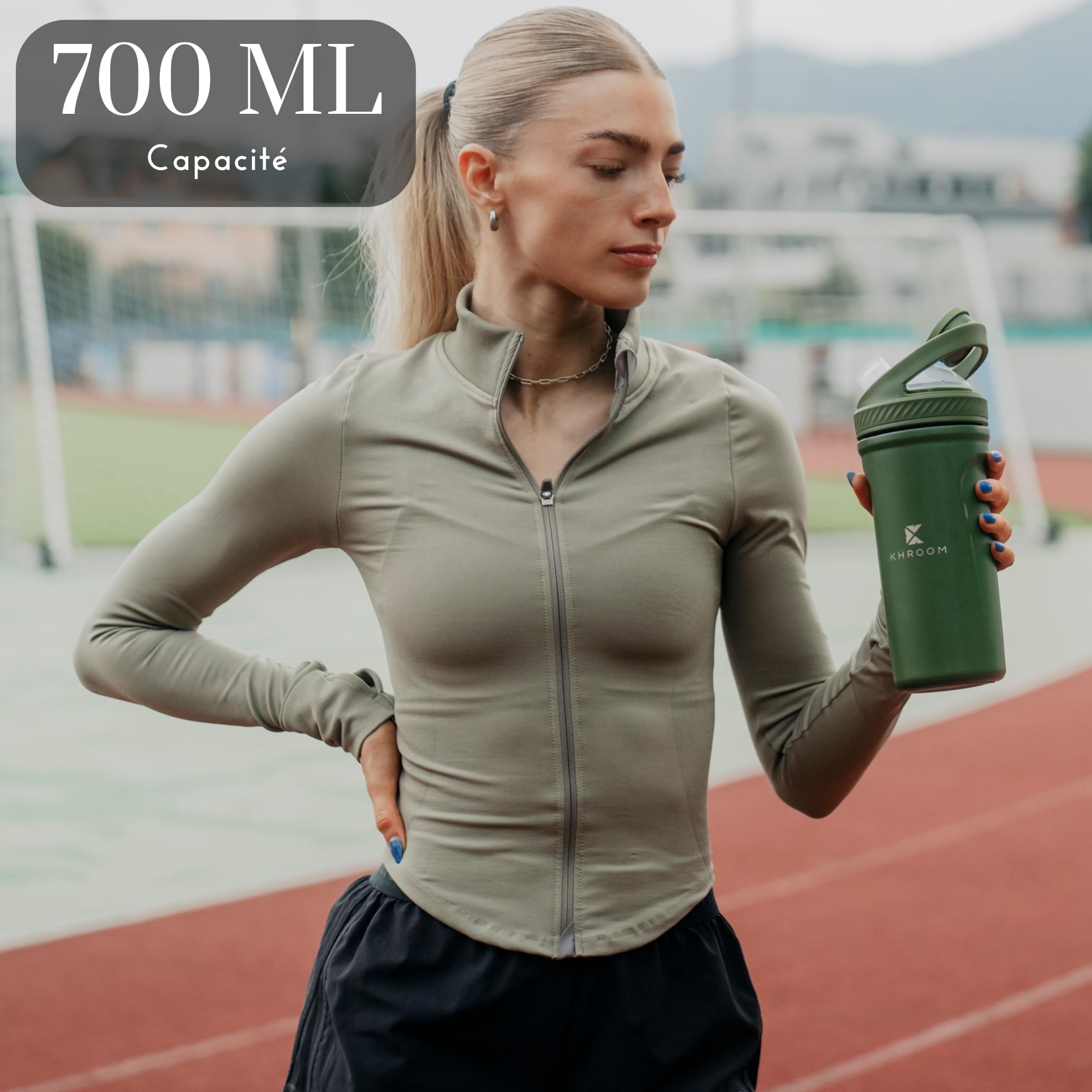 Khroom Shaker Protéine Inox 700 ml Isotherme 12h avec Tamis Métal Sans BPA | Acier inoxydable sans BPA | Isotherme 12h chaud/froid | Tamis métal anti-grumeaux | Idéal musculation, sport & smoothies