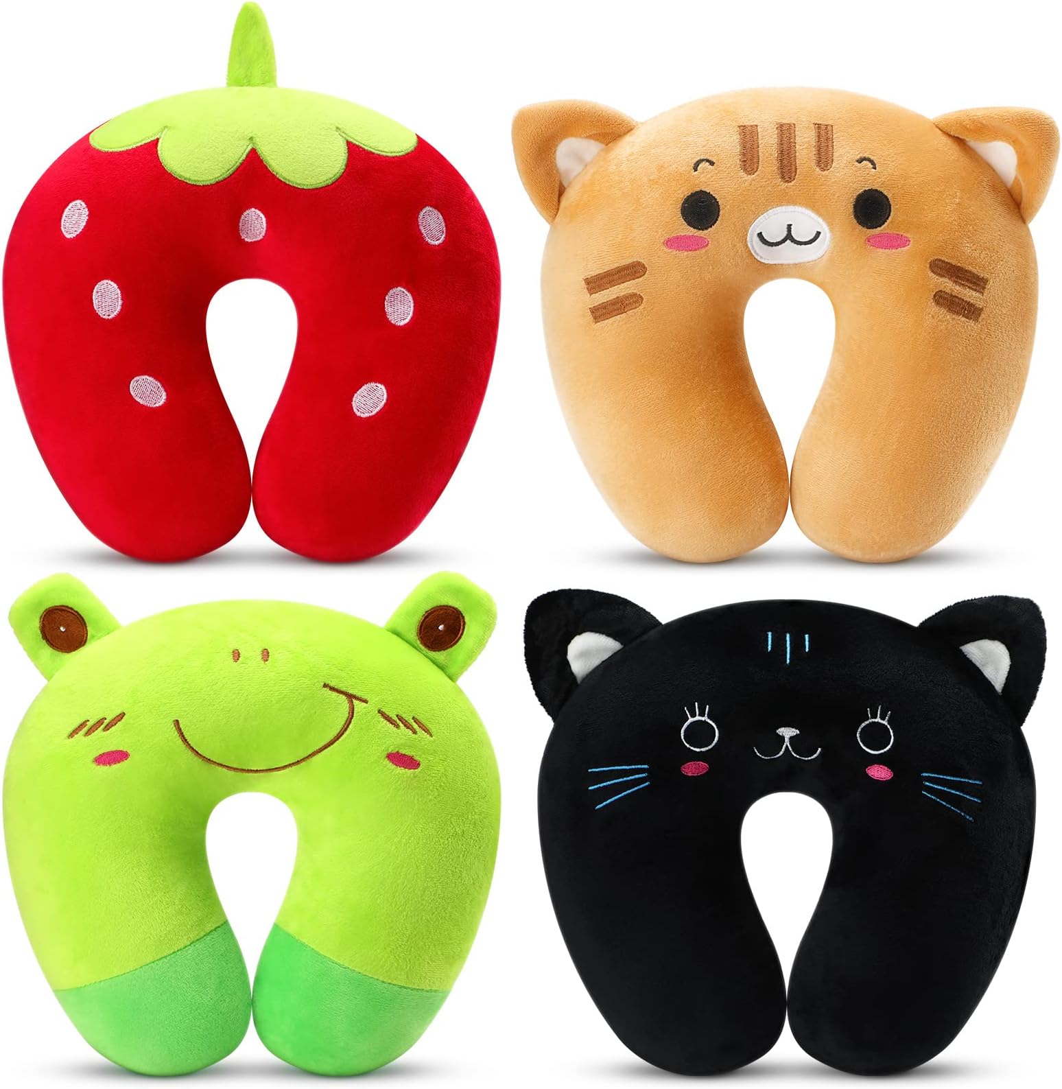 Maitys 4 Pcs Travel Pillow for Kids Cute Animal Neck Head Chin Support Pillow Soft U