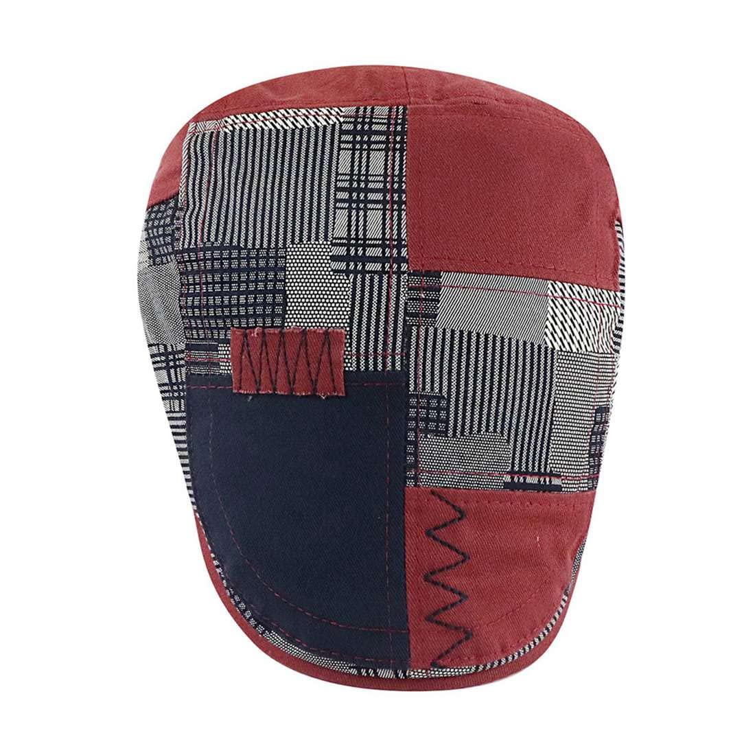 JNKET Men's Flat Cap Splicing Duckbill Cap Adjustable Newsboy Hats Casual Driving Cap (Wine red)