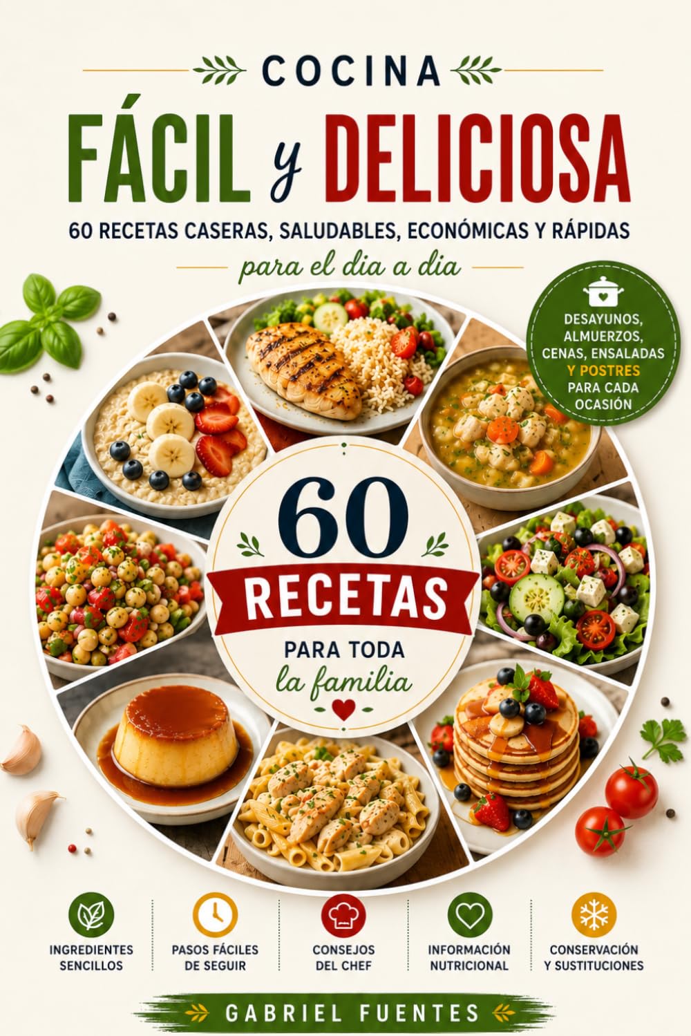 COCINA FÁCIL Y DELICIOSA: 60 Recetas Caseras Saludables y Económicas para Cocinar Todos los Días: Desayunos, Almuerzos, Cenas, Ensaladas y Postres Fáciles Paso a Paso
