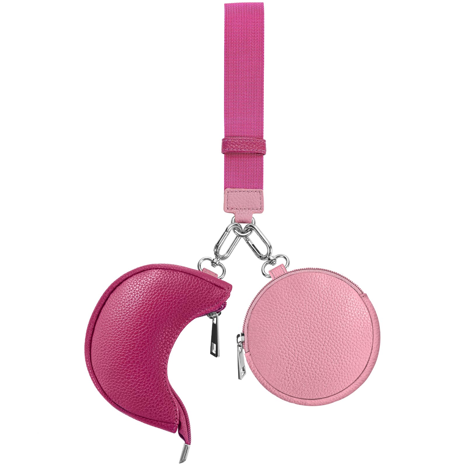 LarKoo Dual Pouch Wristlet Keychain Wallet Double keychain wallets Mini Pouch Coin Purse Women Coin Detachable Wrist Zip Bag (Ping&Red)