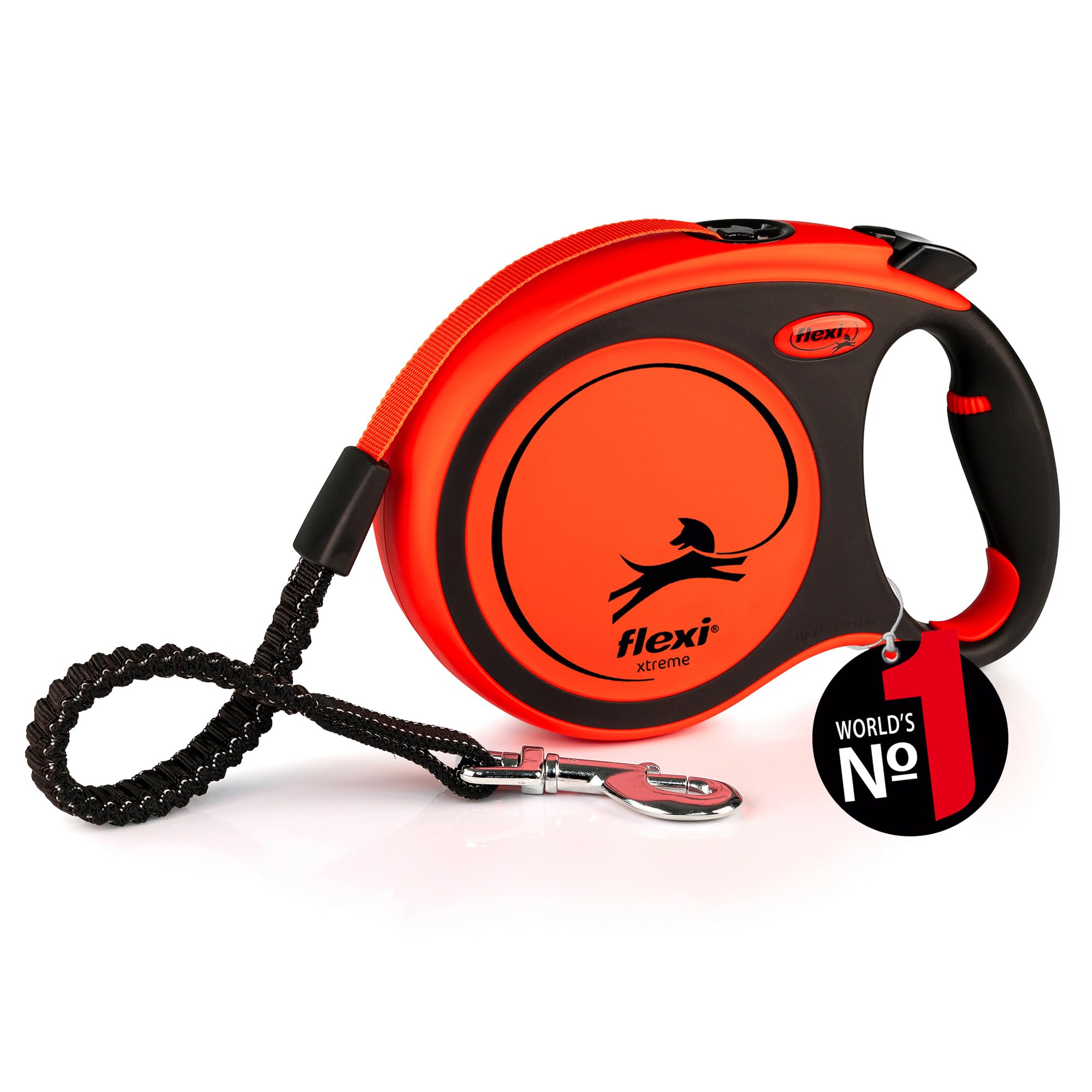 flexi® Xtreme L | 8m Gurt Roll-Leine für Hunde bis 55 kg | schwarz/orange | ausziehbare Hundeleine | Gewicht 639.5 gr | Maße 14.7 x 21.0 cm
