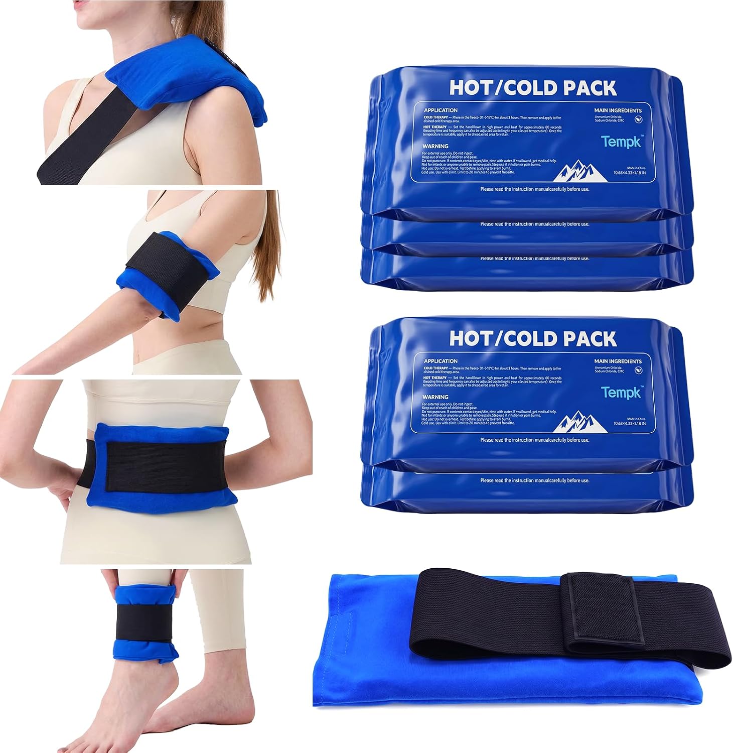 3D Design Long Lasting Water-Fillable Reusable Hot and Cold Ice Packs for Injuries Gel Wraps for Shoulder Back Knee Joint Pain Muscle Soreness and After Surgery 5pcs with Strap10.5"*4.3"*1.2"