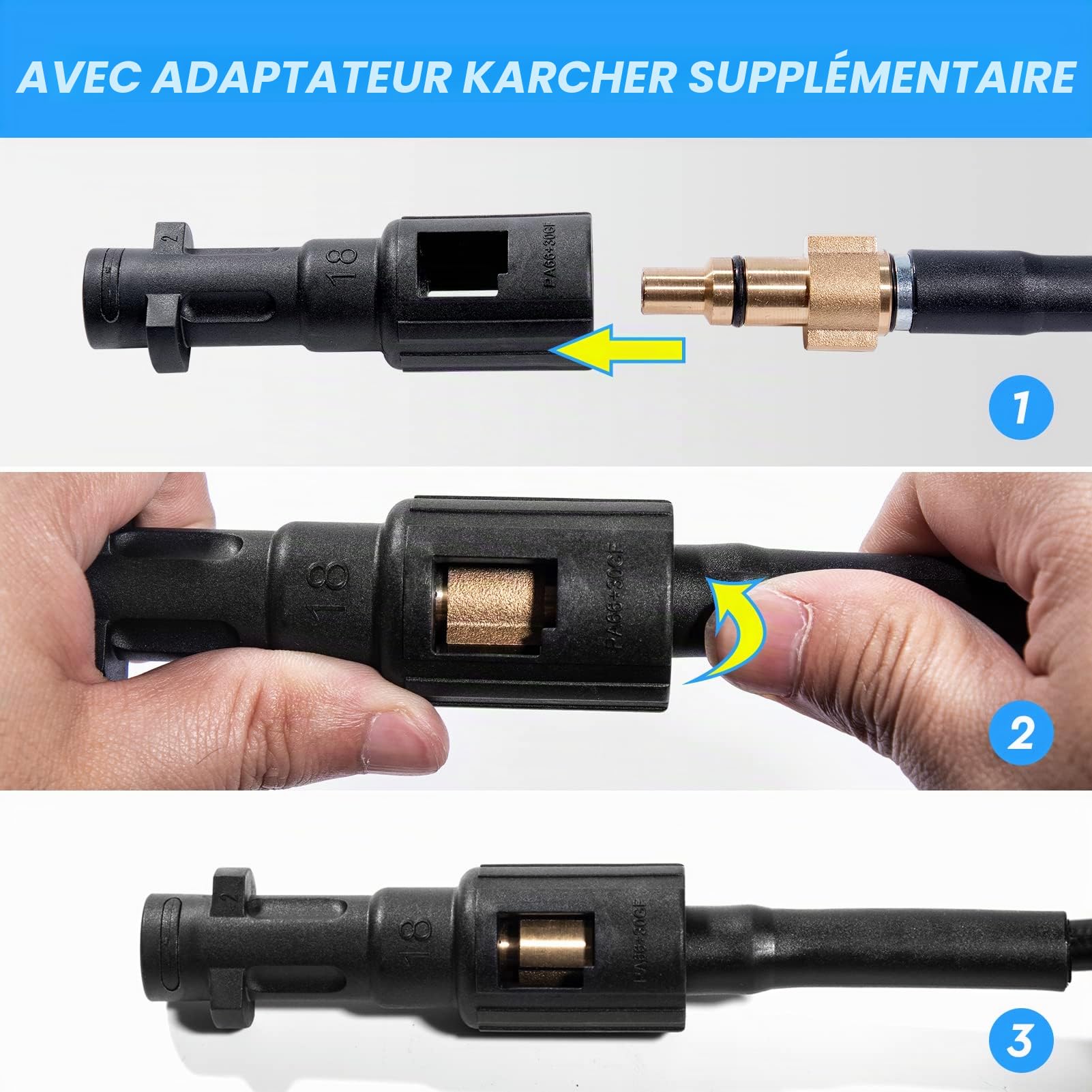 YUET Tuyau Déboucheur de Canalisations 10M/33FT pour Nettoyeur Haute Pression Karcher K2 K3 K4 K5 K7 et Lavor, 3200 psi 220 Bar, Sonde de Débouchage Flexible Tuyau de Vidange avec Adaptateur