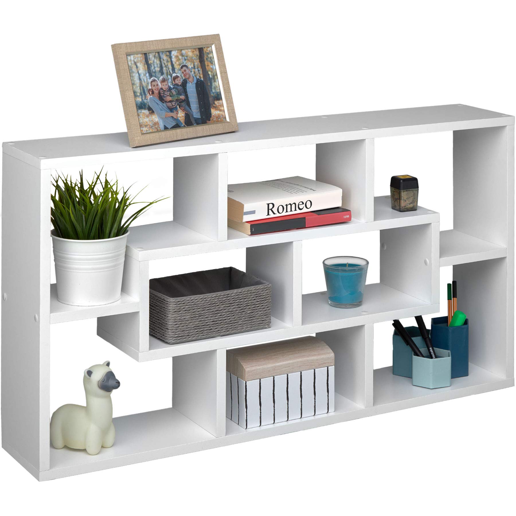 tectake® Libreria 85x16x48cm, Libreria Verticale, Mensole da Muro, Mensole da Parete Porta Libri, 8 Scaffali Salvaspazio per Libri, Piante, Foto, Arredamento Casa, Soggiorno, Camera da letto - Bianco