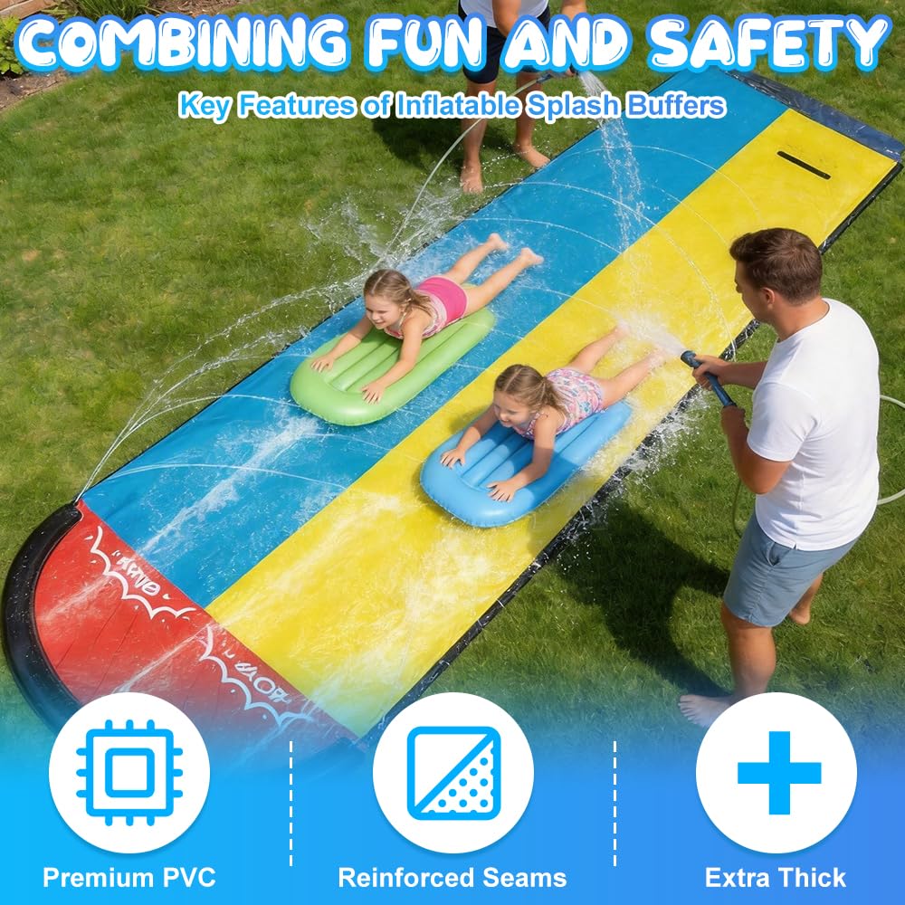 15.7ft/480cm Tapis de Glisse Eau, Double Tapis Glisse Eau avec 2 Planches, Tapis Glissant Eau avec Arroseur, Toboggan Aquatique pour Jardin, Activités Aquatiques