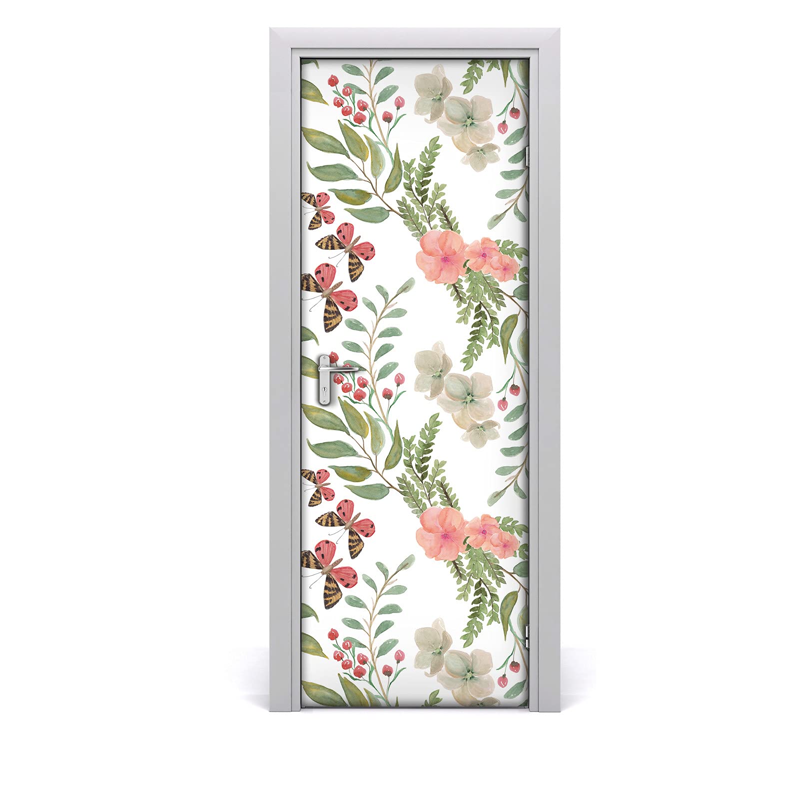 Papier peint sur la porte imperméable et lavable motif fleurs pastel 85x200cm
