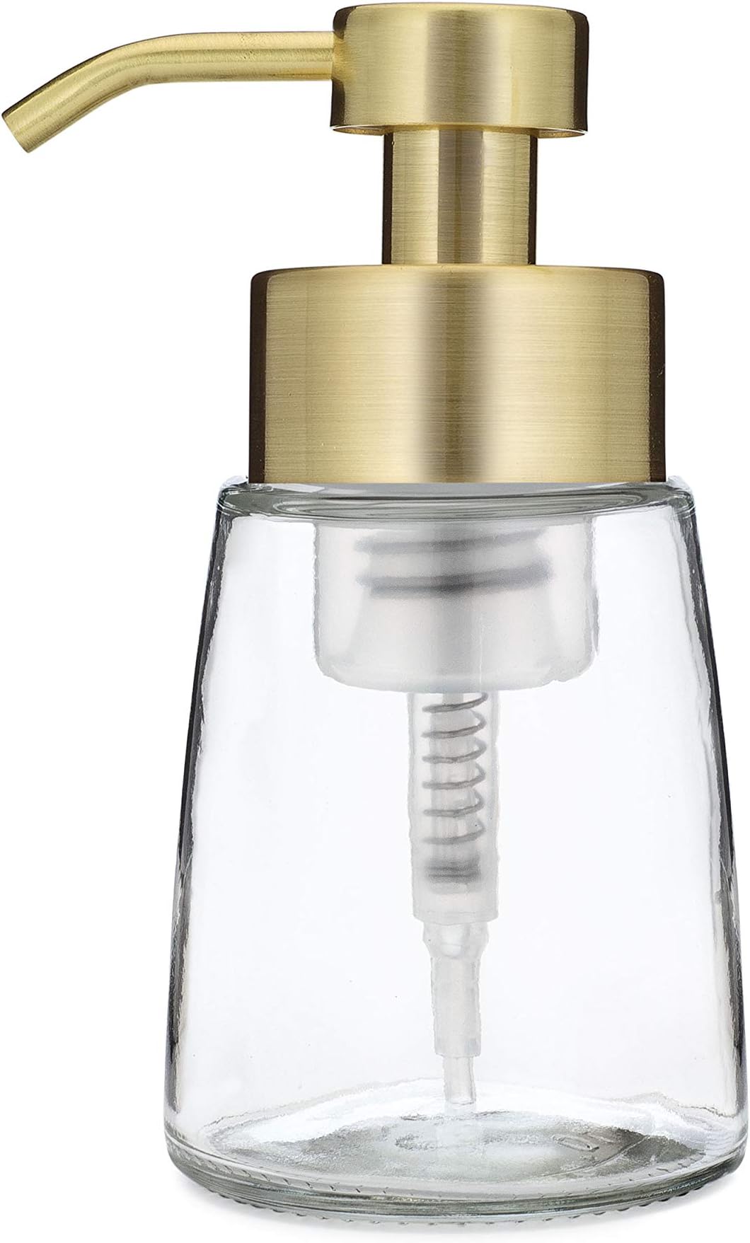 Rail19 Small Glass Foaming Soap Dispenser with Metal Pump, 5.5oz (Gold)