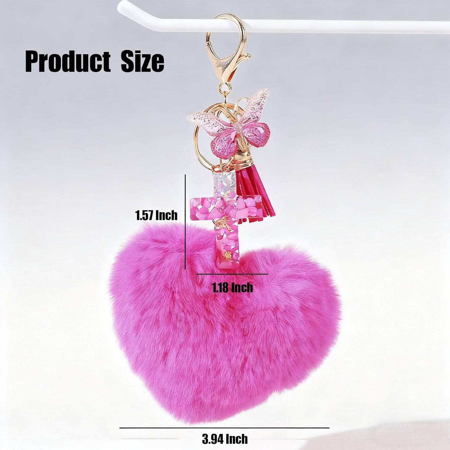1 Pack Heart Pom Pom Keychain with Pink Rhinestone Butterfly Tassel Charms Pom Fluffy Key Ring for Women Bag Key - Image 6