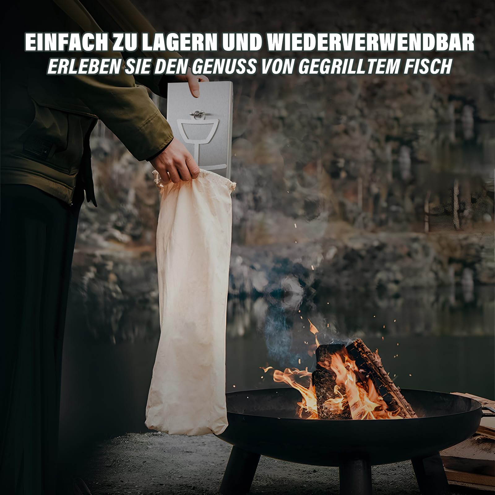 Planche à saumon flammé en acier inoxydable 52 cm x 11,7 cm x 3 cm pour braseros et barbecues