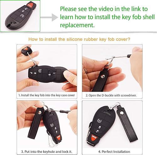 Miniatura 6 de EKALA 2 piezas para llavero Dodge GQ4-53T de repuesto con funda de silicona para llavero compatible con Dodge Ram 1500 2500 3500 4 botones de