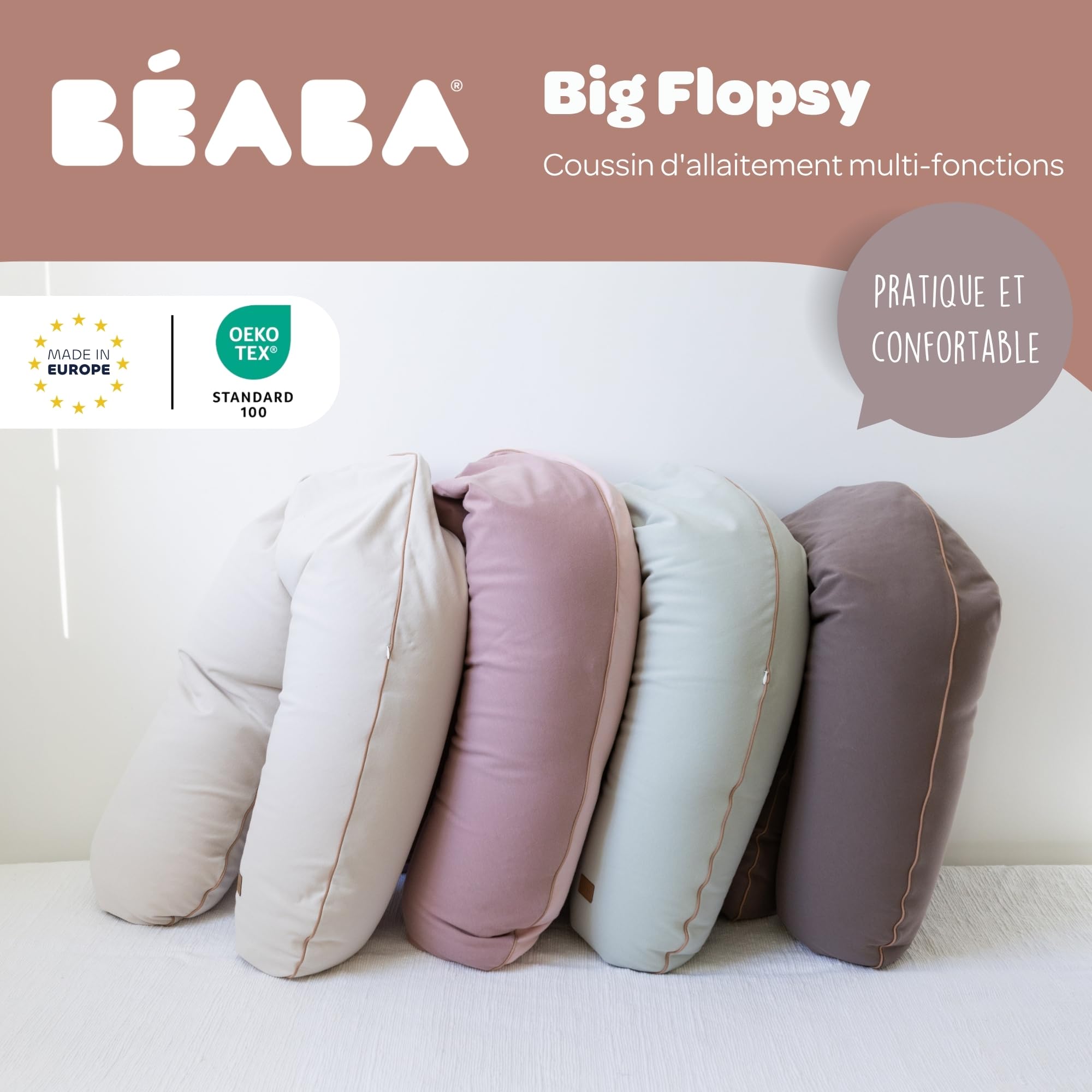 BEABA Coussin de Grossesse & Allaitement XXL 180 cm, Coussin Multifonctions Maternité, Soutien Corps Entier, Microbilles Silencieuses, Déhoussable & Lavable, OEKOTEX, French Terry, Pistache