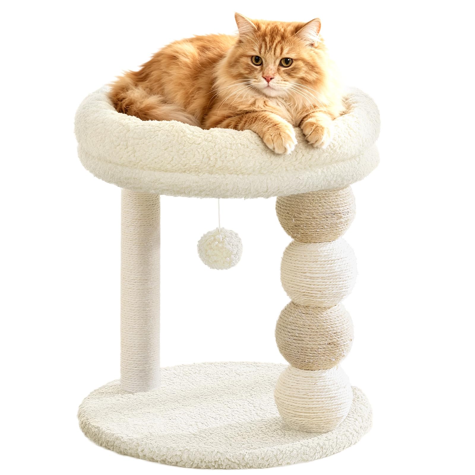 U-YocanPet キャットタワー ミニ 猫タワー 小型 低め 据え置き 省スペース 麻紐爪とぎ シンプル かわいい ボール型猫爪とぎ おもちゃ付き 大きい展望台 組み立て簡単 高さ45cm ベージュ