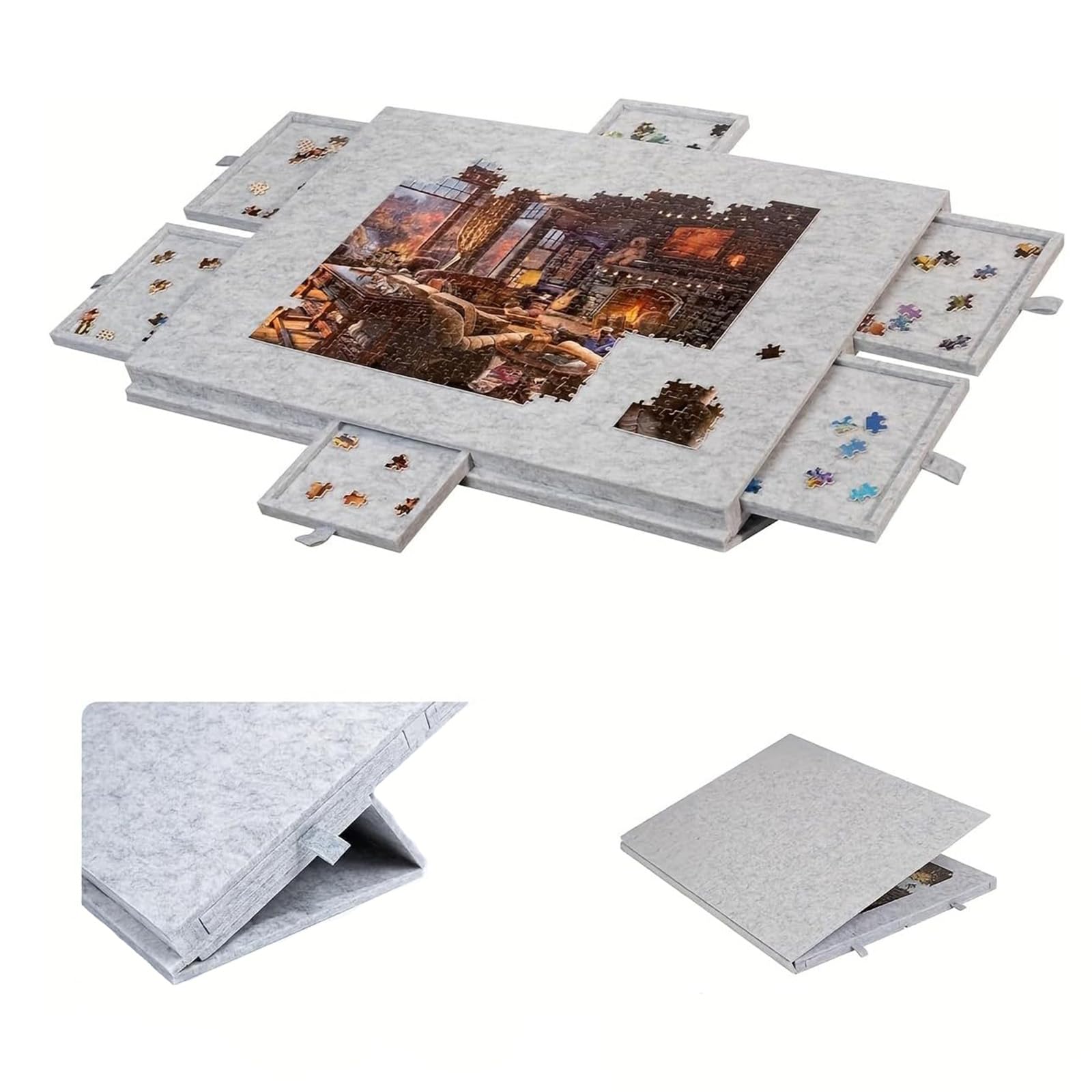 Jigsaw Puzzle Board,Adjustable Foldable Bracket/Stand,Portable Puzzle Mat with Cover and 6 Drawers,Jigsaw Board with 4 Foldable Sorting Trays for Up to 1000 Pieces(Grey)